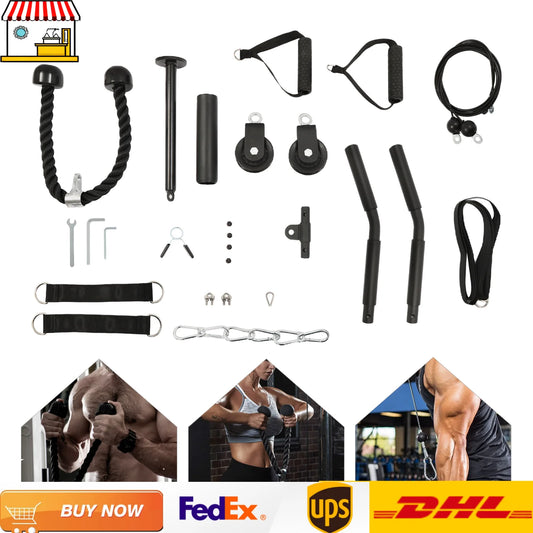 Family Gym Fitness Equipment with Handle and Adjustable Length Cable for Biceps Curl Triceps Pull Down