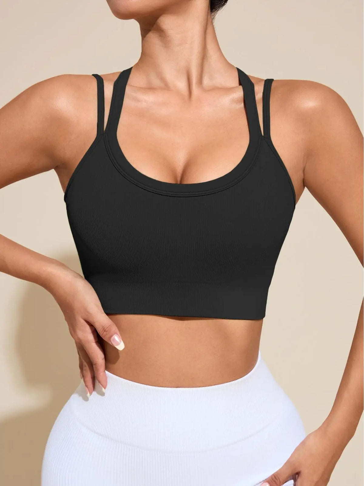 Sports Bras for Women High Support Ribbed Strappy Running Sports Bra Criss Cross Back Workout Bra Padded