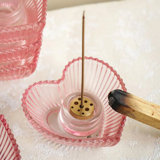Glass Palo Santo Holder Incense Holder Heart Shaped Incense Burner with Ash Catcher Incense Stick Holder for Meditation Yoga SPA