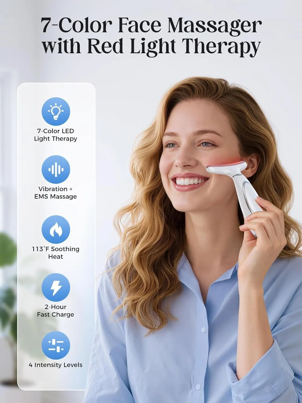 7-Color LED Face & Neck Massager: Anti-Aging, Wrinkle Reduction, Rechargeable with Heat & Vibration
