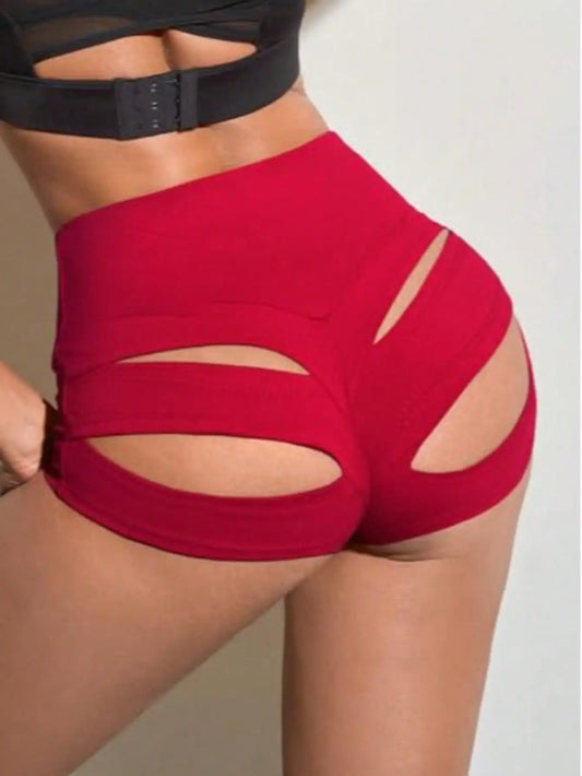 Fisoew women's High Waisted Sculpting Yoga Shorts With Ventilation Cut Outs Scrunch Butt Lifting Fitness Shorts For Gym Training