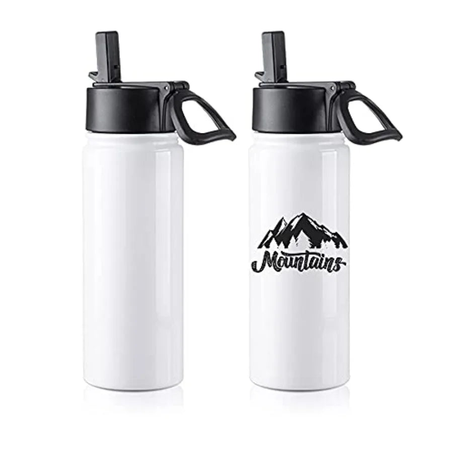 4 Pack Sublimation Blank Tumbler White Sports Water Bottles Wide Mouth Stainless Steel Vacuum ask with Straw and Portable Handl