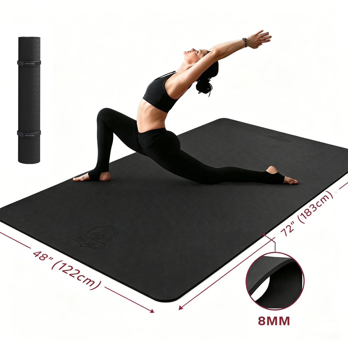 HAPBEAR Extra Large Yoga Mat,48×72 Inch TPE 6mm/8mm Double‑Sided Non‑Slip Wide Fitness Mat with Bag Straps for Home Gym Pilates Workouts