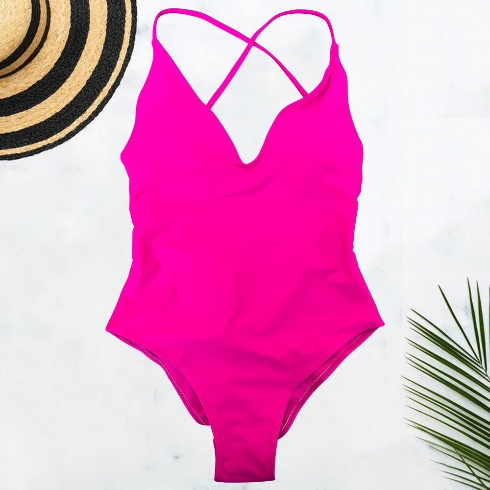 Solid One-Piece Swimsuit Women Swimwear 2025 New Bikini Sexy Bodysuit Plus Size Bathing Suit Swimming Suit maillot de bain femme
