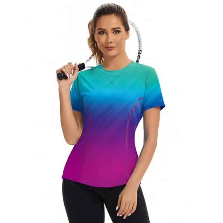 AVOOGUE Women's Short Sleeve Workout Tops Quick Dry Athletic UPF50+ Sun Protection Shirts Gym Hiking Running Yoga Clothes