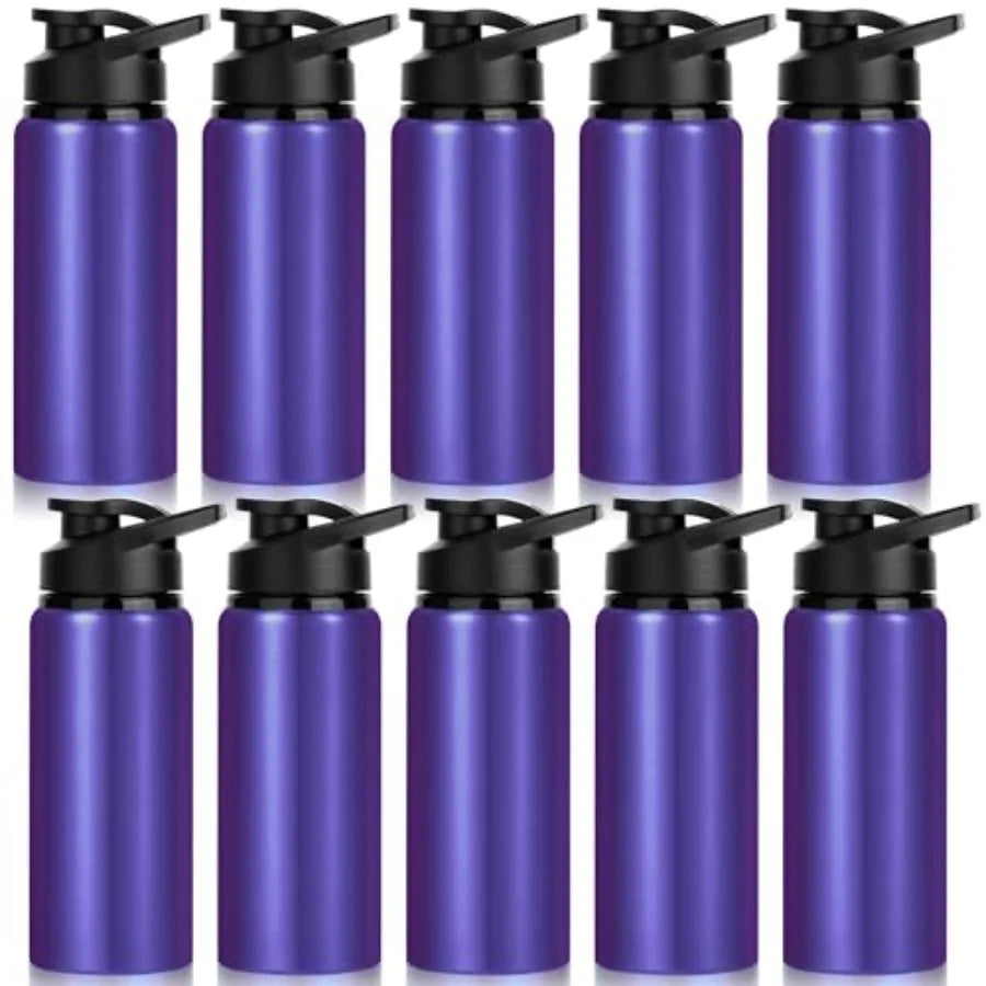 10 Pack Water Bottles Bulk, 20oz Sports Aluminum Water Bottle with Snap Lids Metal Reusable Leak proof Personalized Bottle for