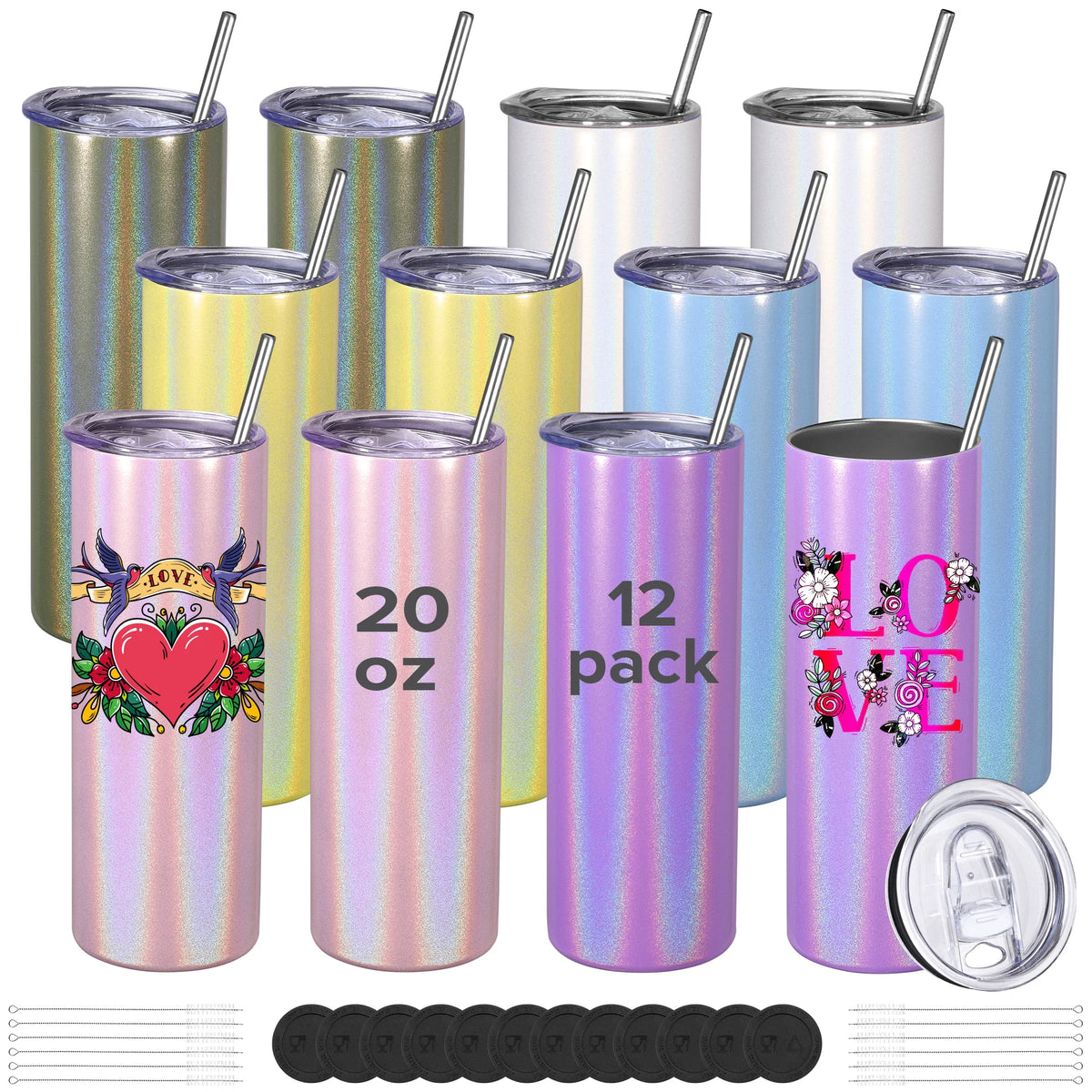 Sublimation Tumblers,12 Pack 20 oz Sublimation Blank Glitter Skinny Tumbler,For Tumbler Press Machine,Coffee,outdoor activities