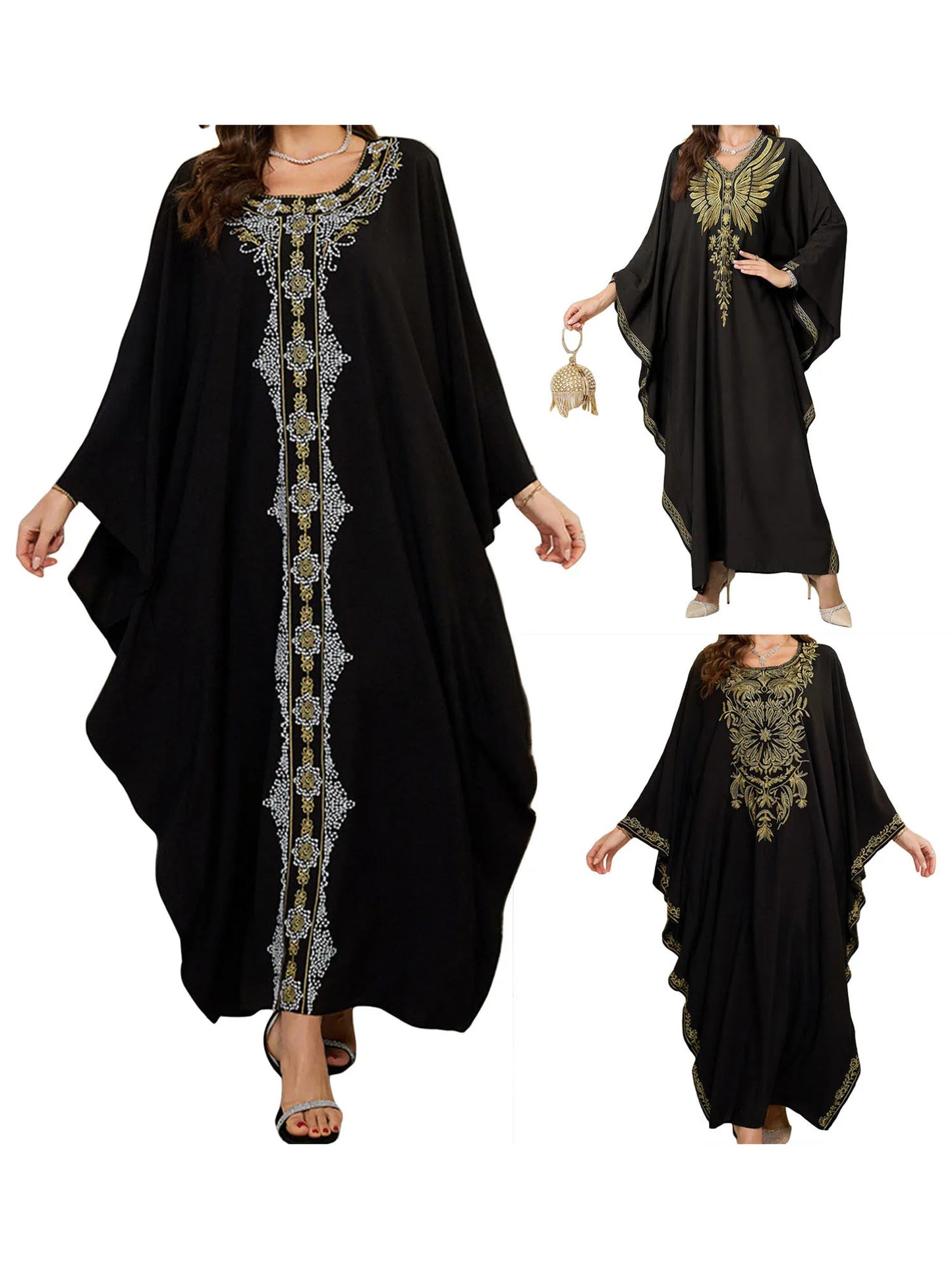 Women s Long Sleeve Floral Embroidered Beach Cover Up Dress with Round Neckline and Loose Fit for Arabic Style Beachwear