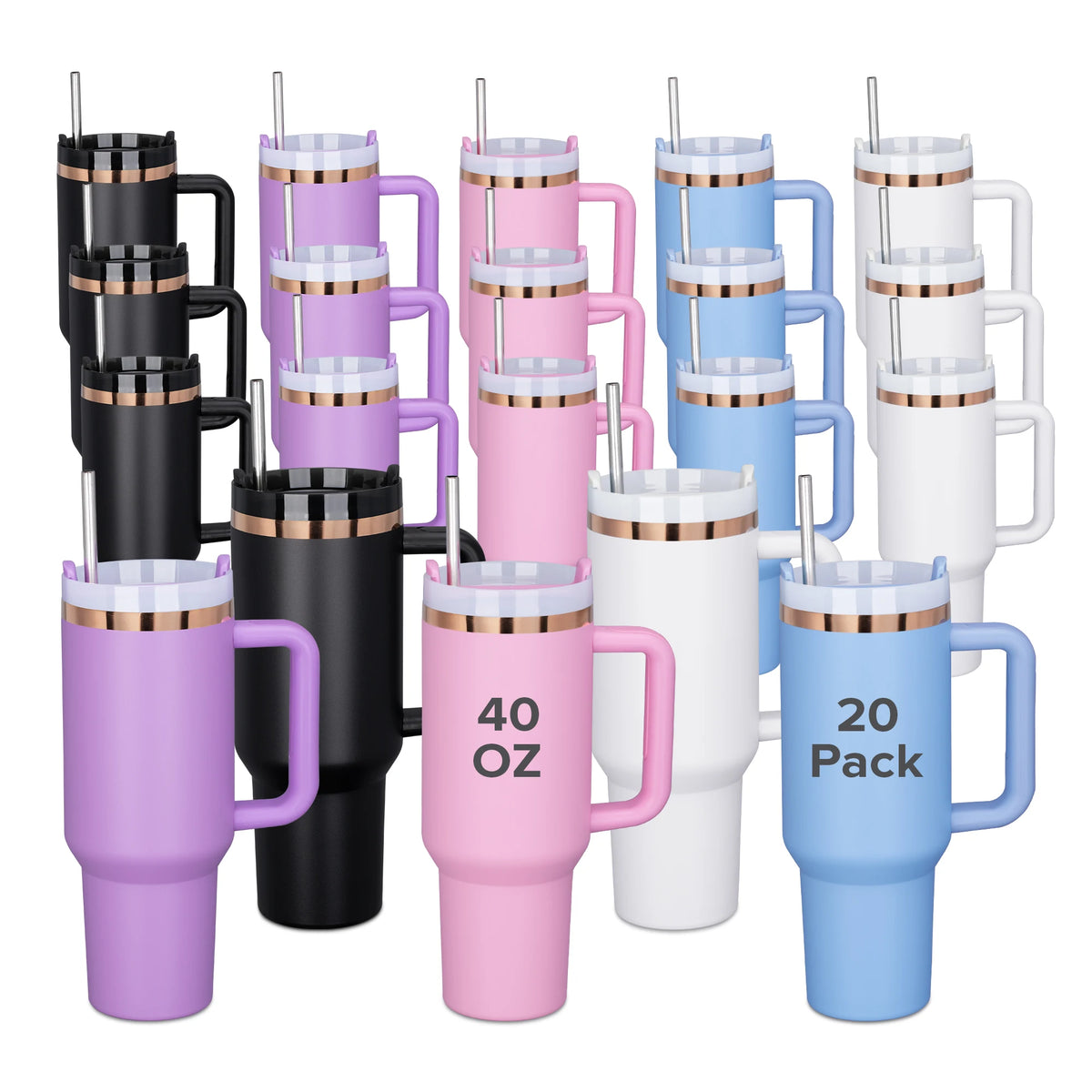 20pcs,40oz Powder Coated Tumbler, With Copper Plated Inner Layer, Lid And Straw,Removable Handle,Stainless Steel Double Wall Insulated Cup, For Laser Engraving Hydro Dipping Tumbler