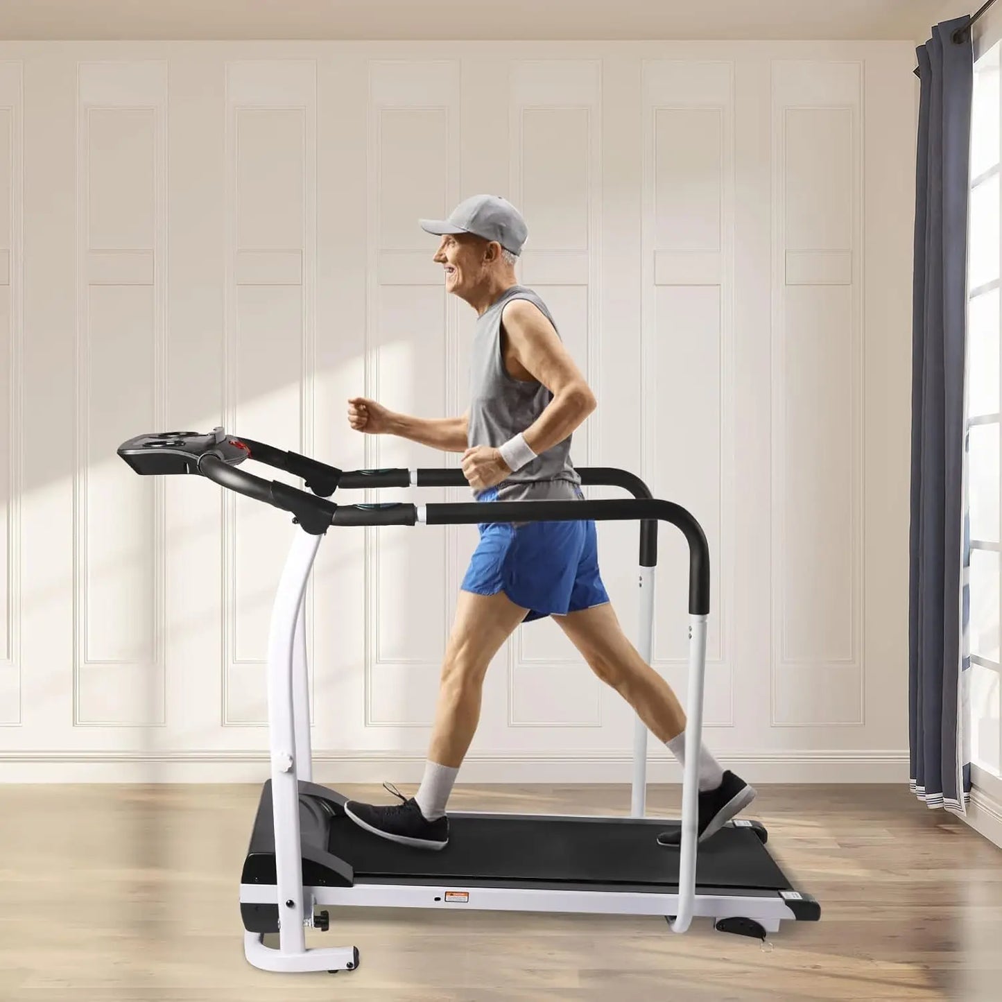 Walking Treadmill for Seniors – Home Treadmill with Handrails & Heart Rate Sensor, Low-Impact Fitness Machine for Recovery