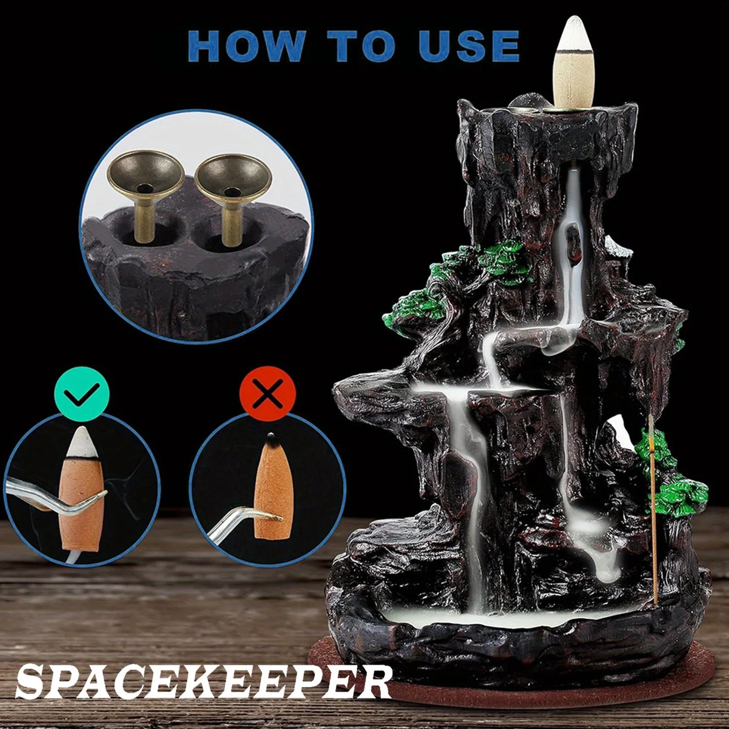 Waterfall incense burner tower 120 backflow incense sticks+30 incense sticks are suitable for home office yoga aromatherapy.