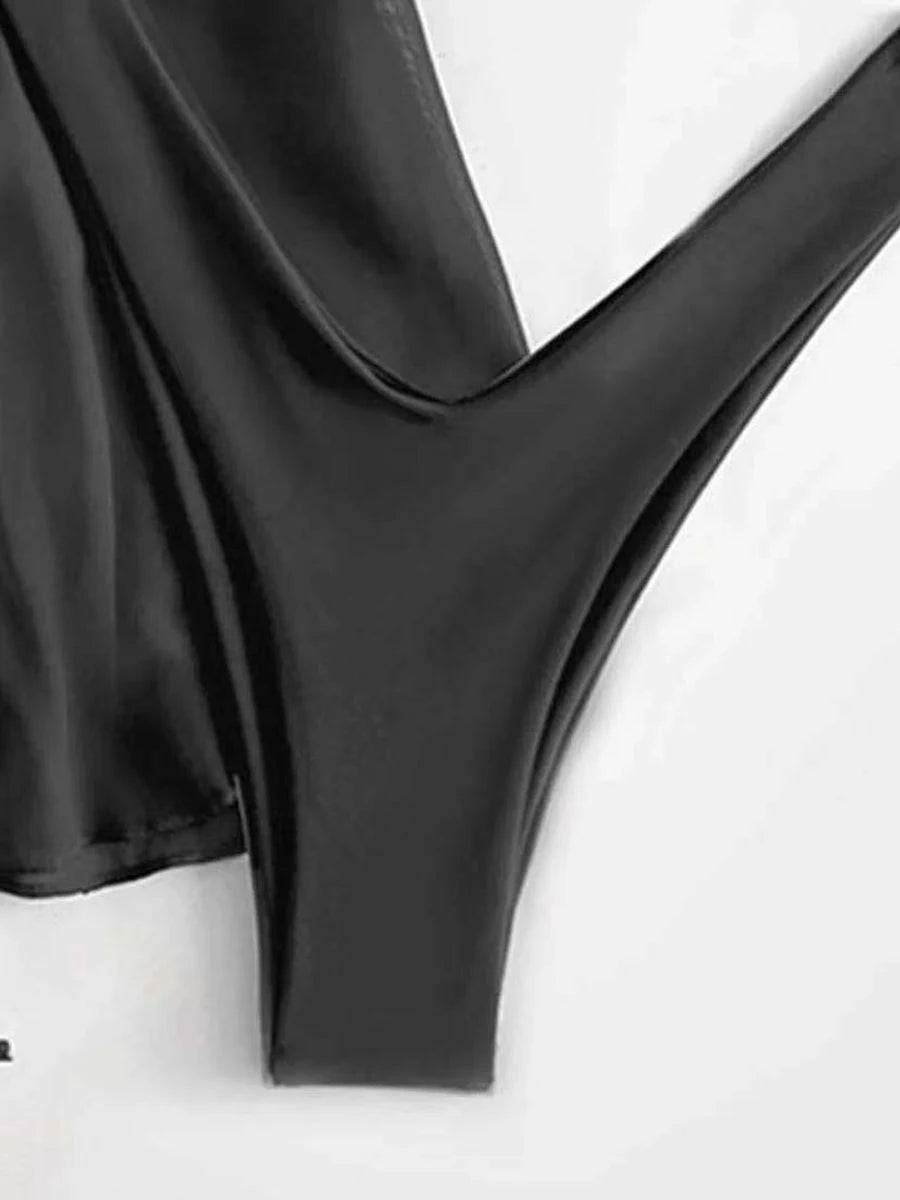 4 Pieces Thong Bikini 2025 Women With Top and Dress Black Swimwear Female Halter Swimsuit Beachwear Bathing Swimming Suit Summer