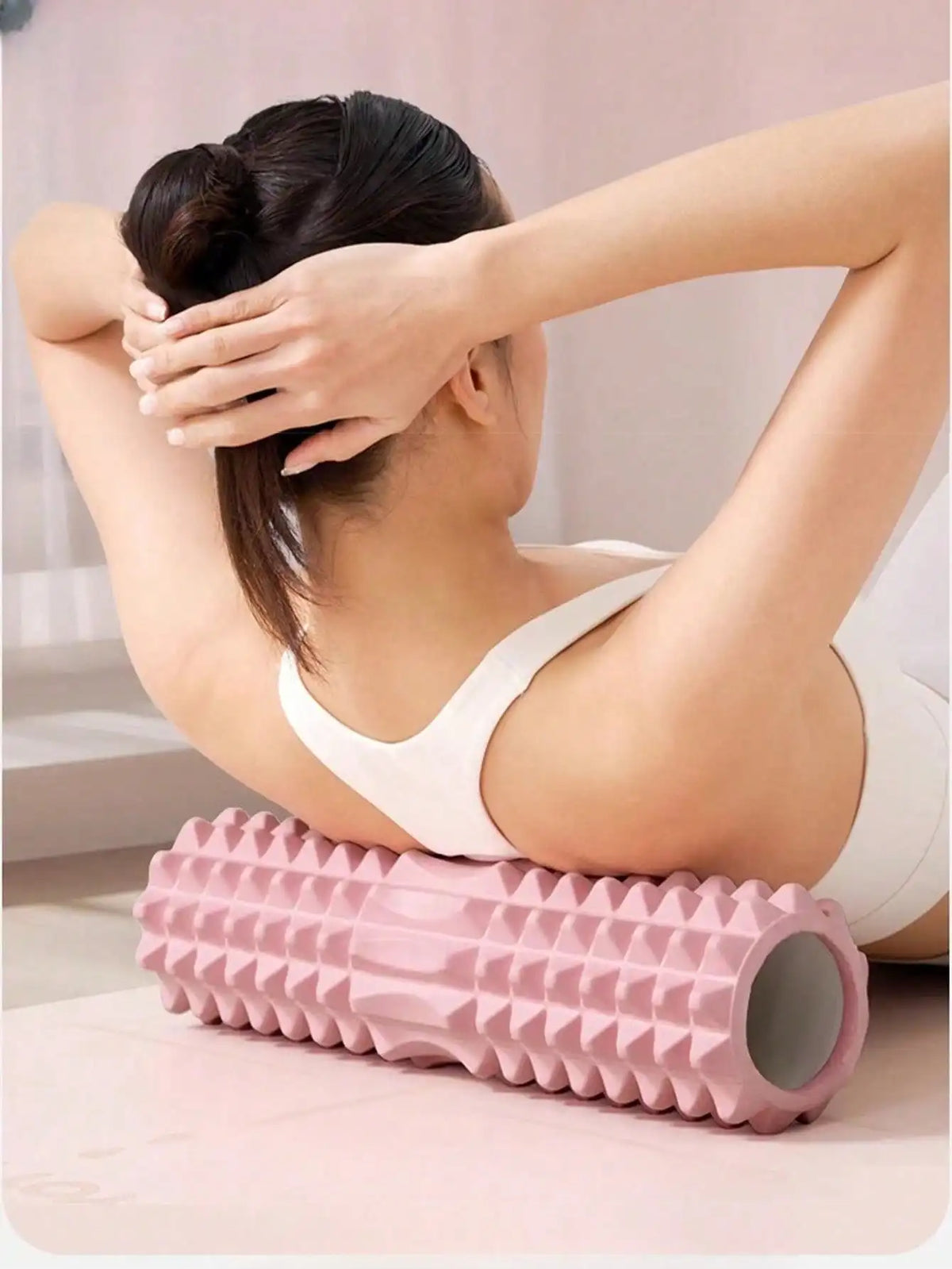 1pc Pink Foam Yoga Massage Roller, For Muscle Relaxation And Flexibility Training - Textured Surface For Deep Tissue Massage, Ideal For Yoga, Pilates And Fitness, Yoga Accessories | Textured Roller | Lightweight Roller, Yoga