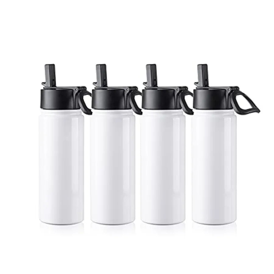 4 Pack Sublimation Blank Tumbler White Sports Water Bottles Wide Mouth Stainless Steel Vacuum ask with Straw and Portable Handl