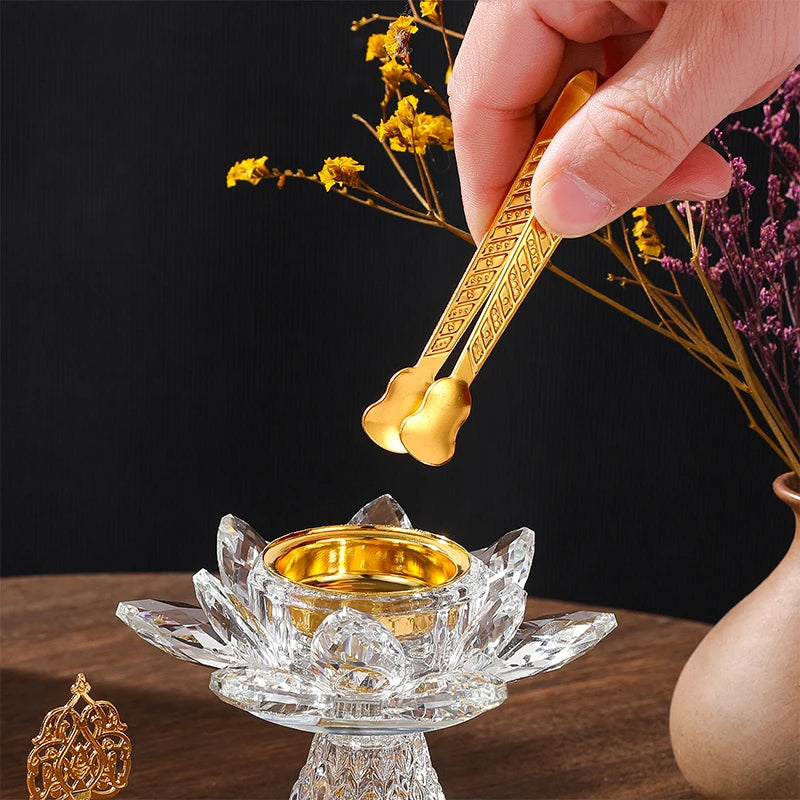 Gold Bright Diamond Lotus Crystal Glass Incense Burner Middle East Aromatherapy Living Room Decoration Arabic Glass Incense Burn