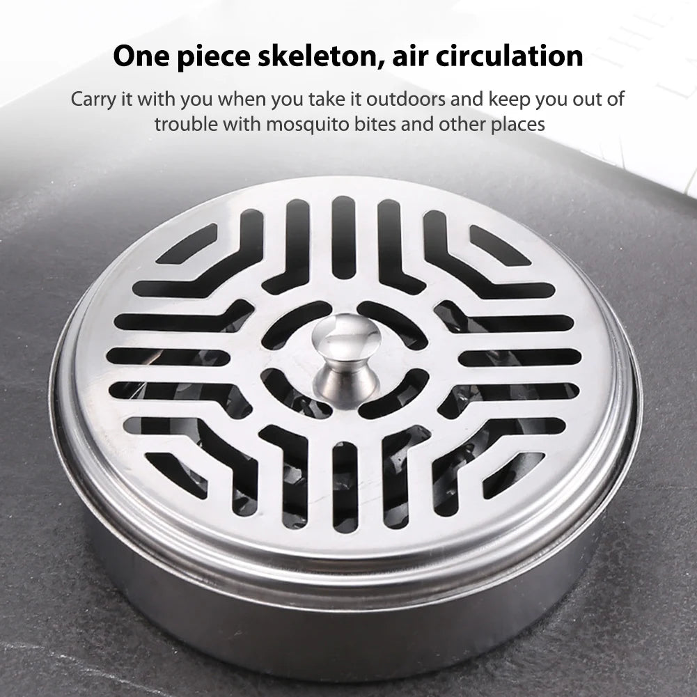 Mosquito Spiral Holder Box Stainless Steel Anti-Mosquito Spiral Box with Lid Mosquito Incense Holder for Camping Fishing